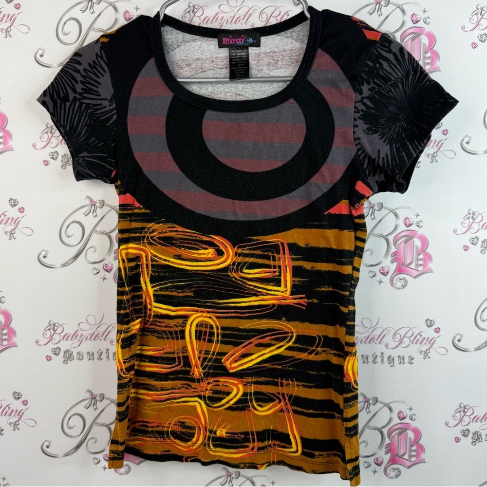 Mirai fashion T-shirt Y2K abstract Black and Orange Artistic Short Sleeve Tee